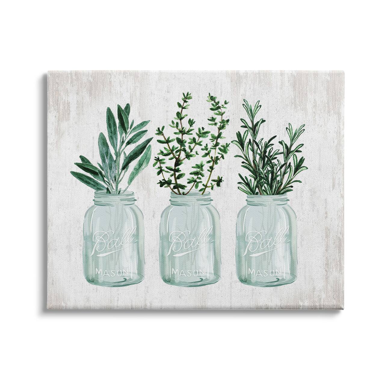 Stupell Industries Kitchen Herb Trio Garden Spices Country Glass Jars Canvas Wall Art